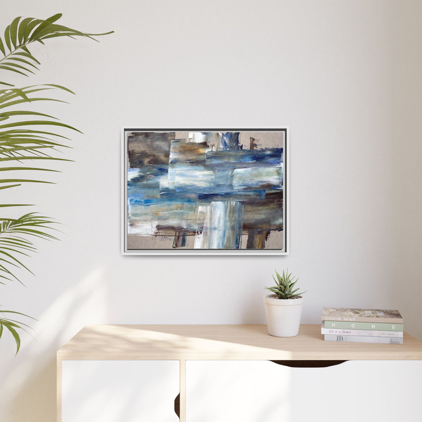 Abstract Blue Coastal Matte Canvas Framed Wall Art