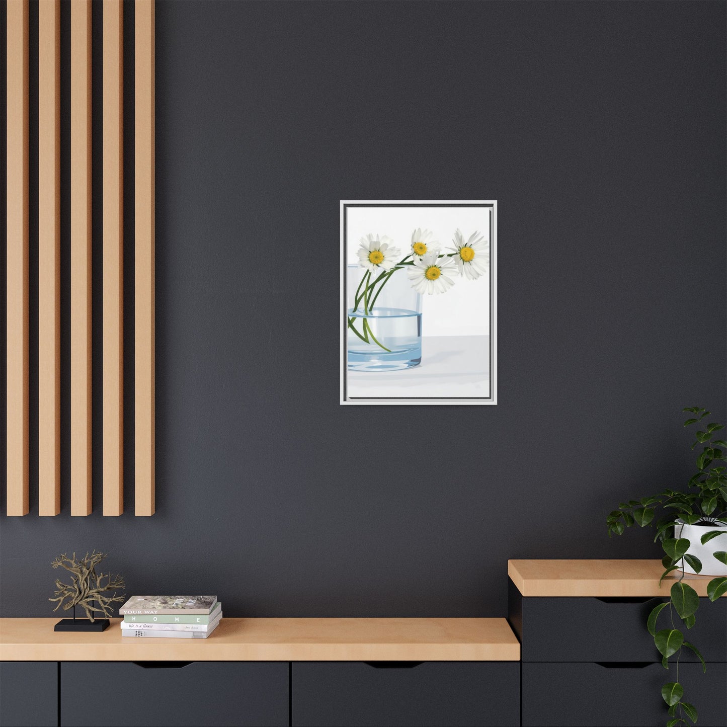 Framed Daisy Canvas Print — Minimal Botanical Wall Art