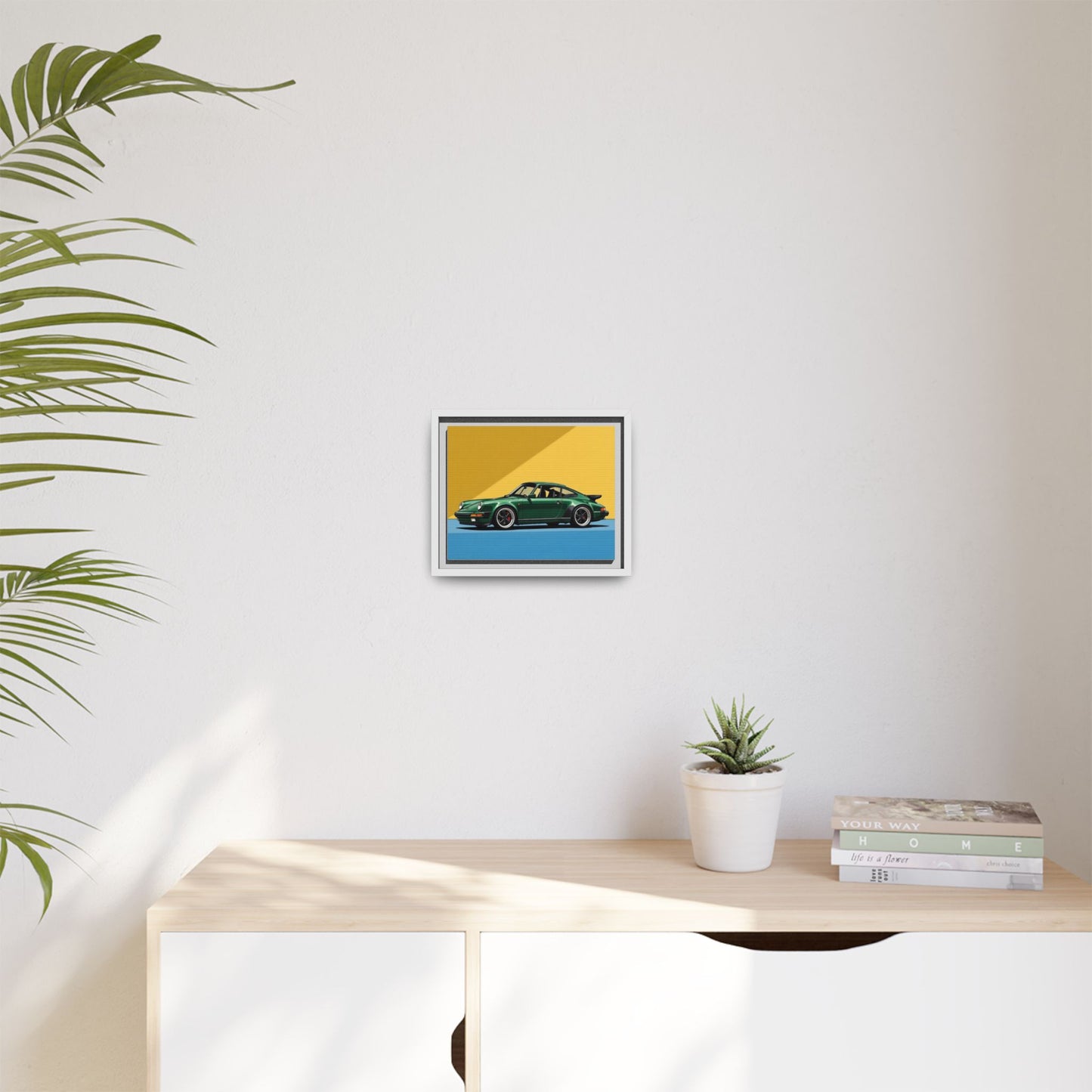 Framed Matte Canvas — Green Sports Car Wall Art