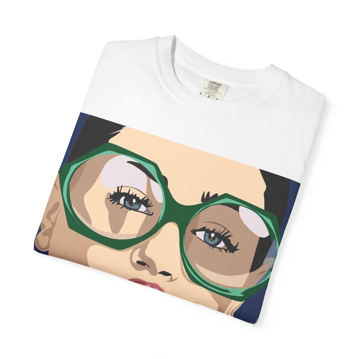 Pop Art Woman Graphic T‑Shirt — Retro Chic Green Glasses Design
