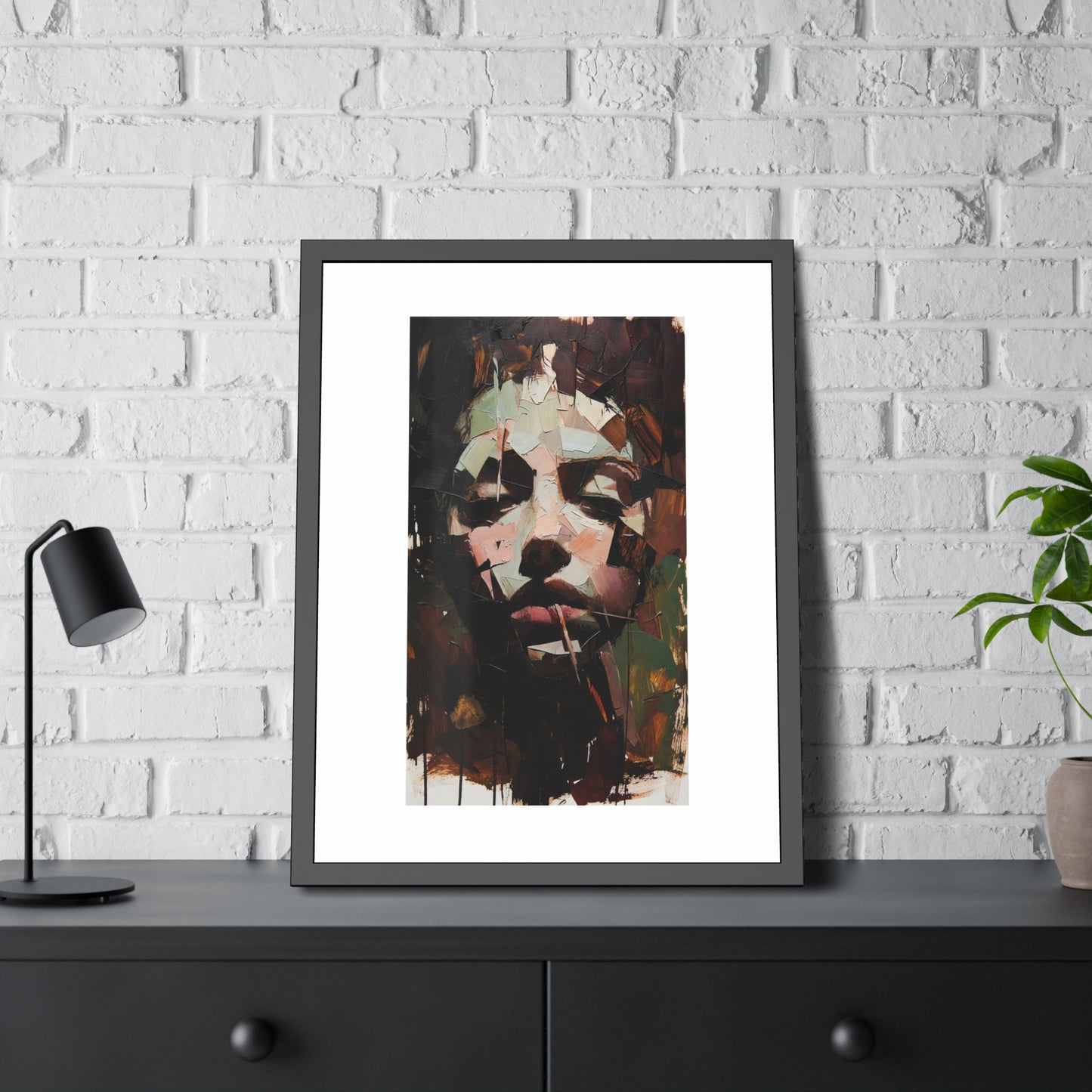 Abstract Portrait Framed Art Print — Moody Contemporary Face Poster for Home & Office