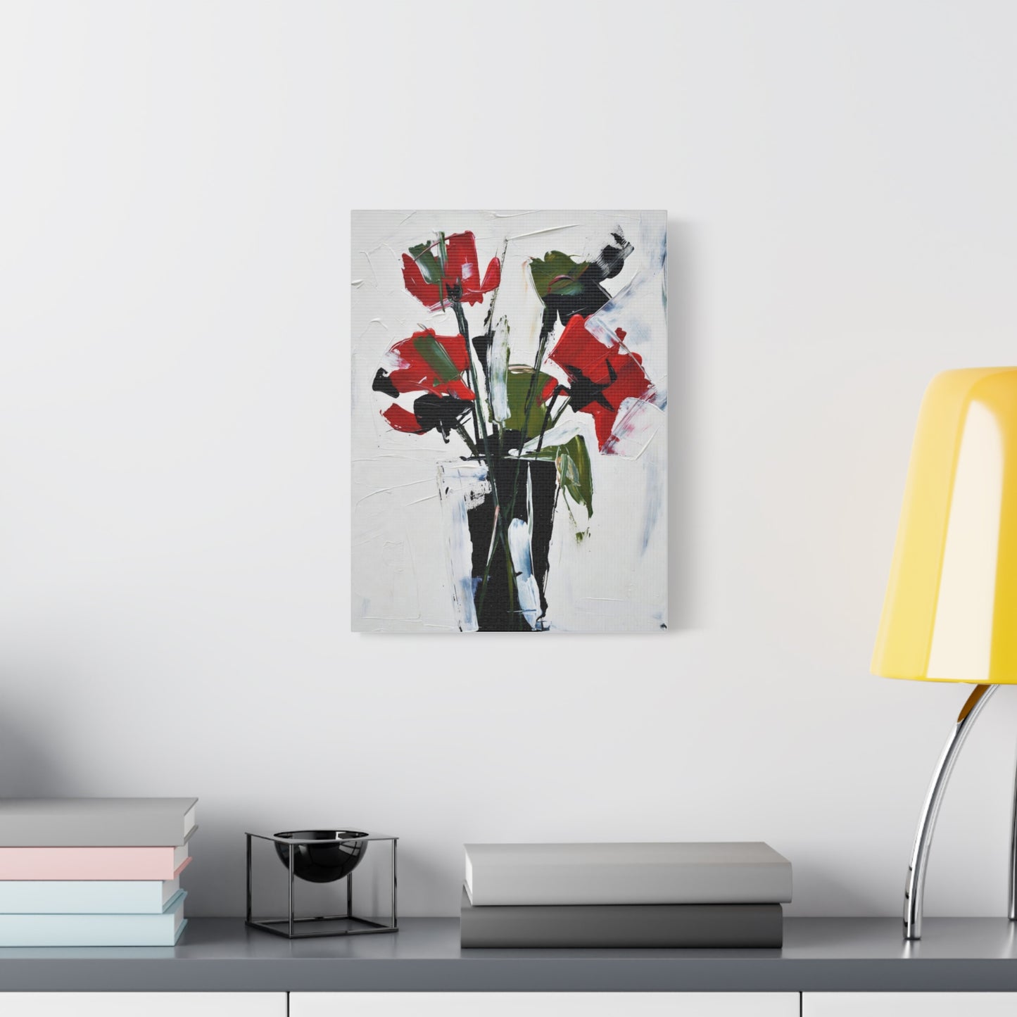 Red Floral Abstract Canvas Print — Modern Painterly Flowers on Matte Stretched Canvas
