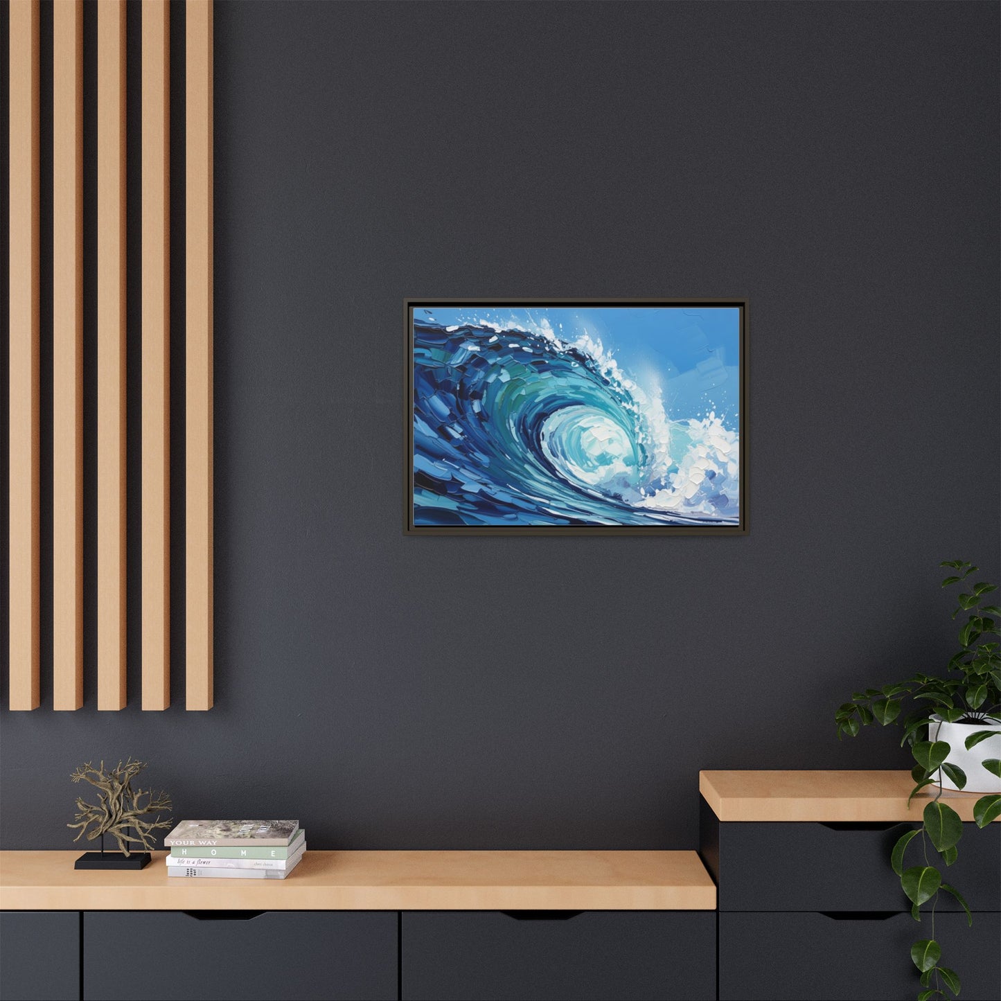 Framed Matte Canvas Wave Art — Blue Ocean Surf Wall Decor