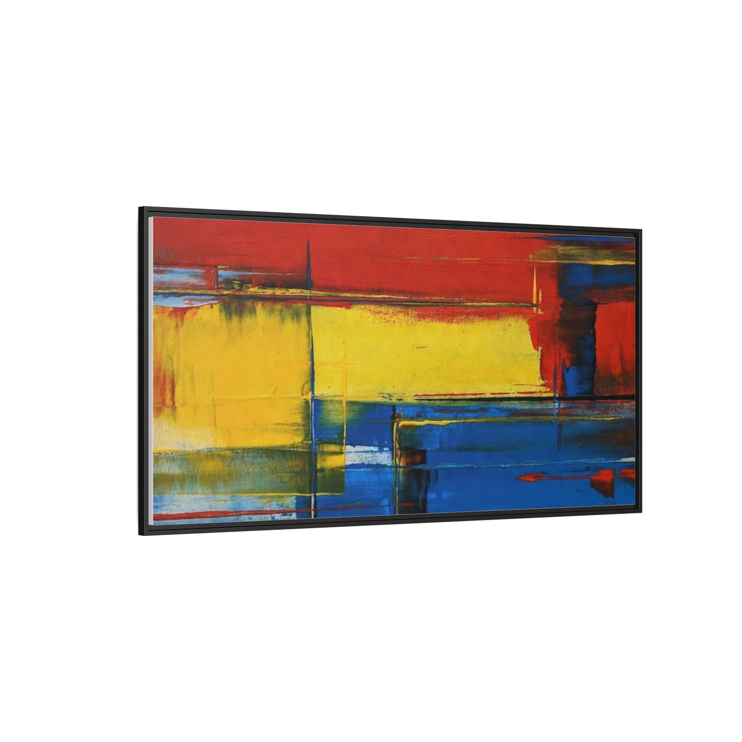 Abstract Color Block Matte Canvas Framed Wall Art — Modern Red Yellow Blue Painting