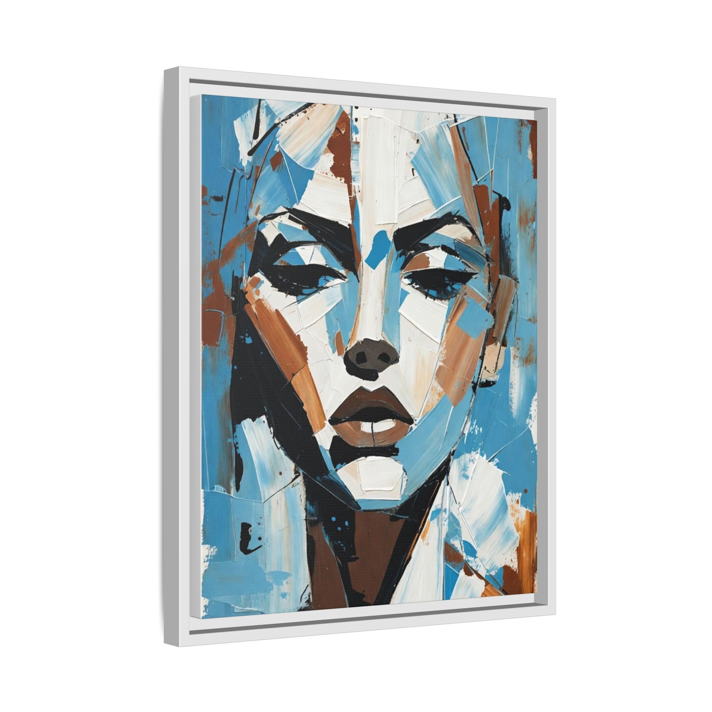 Abstract Blue Face Matte Canvas Wall Art — Framed Modern Portrait Print