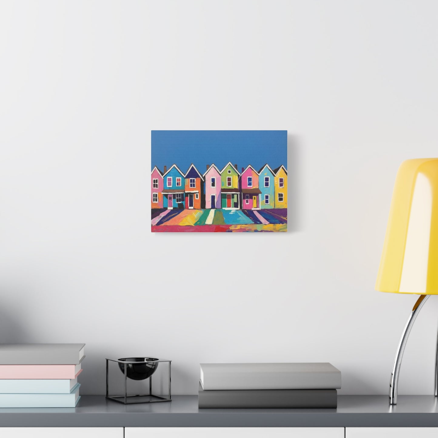 Colorful Row Houses Matte Canvas Print Vibrant Coastal Neighborhood Wall Art