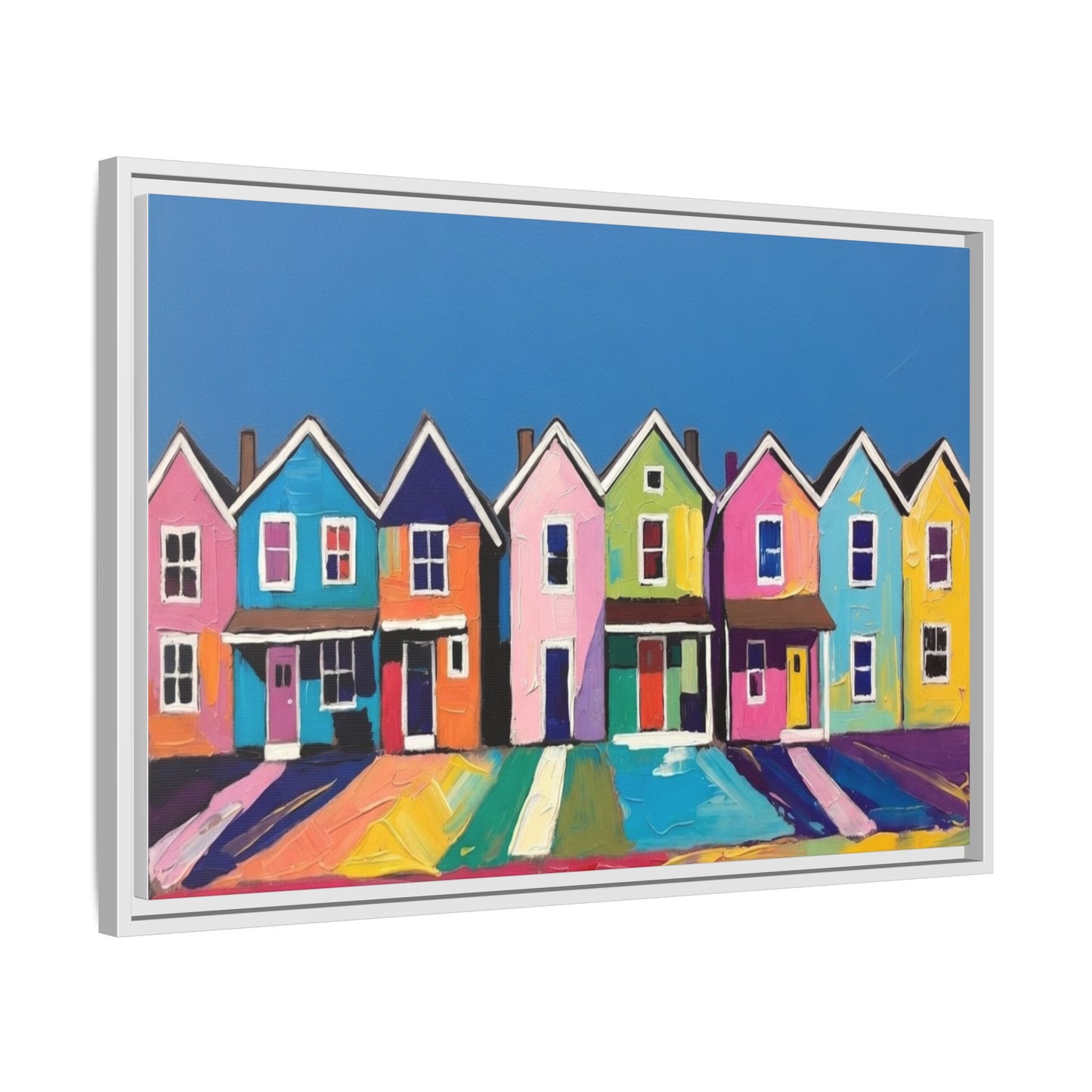 Colorful Beach Houses Matte Canvas Framed Wall Art