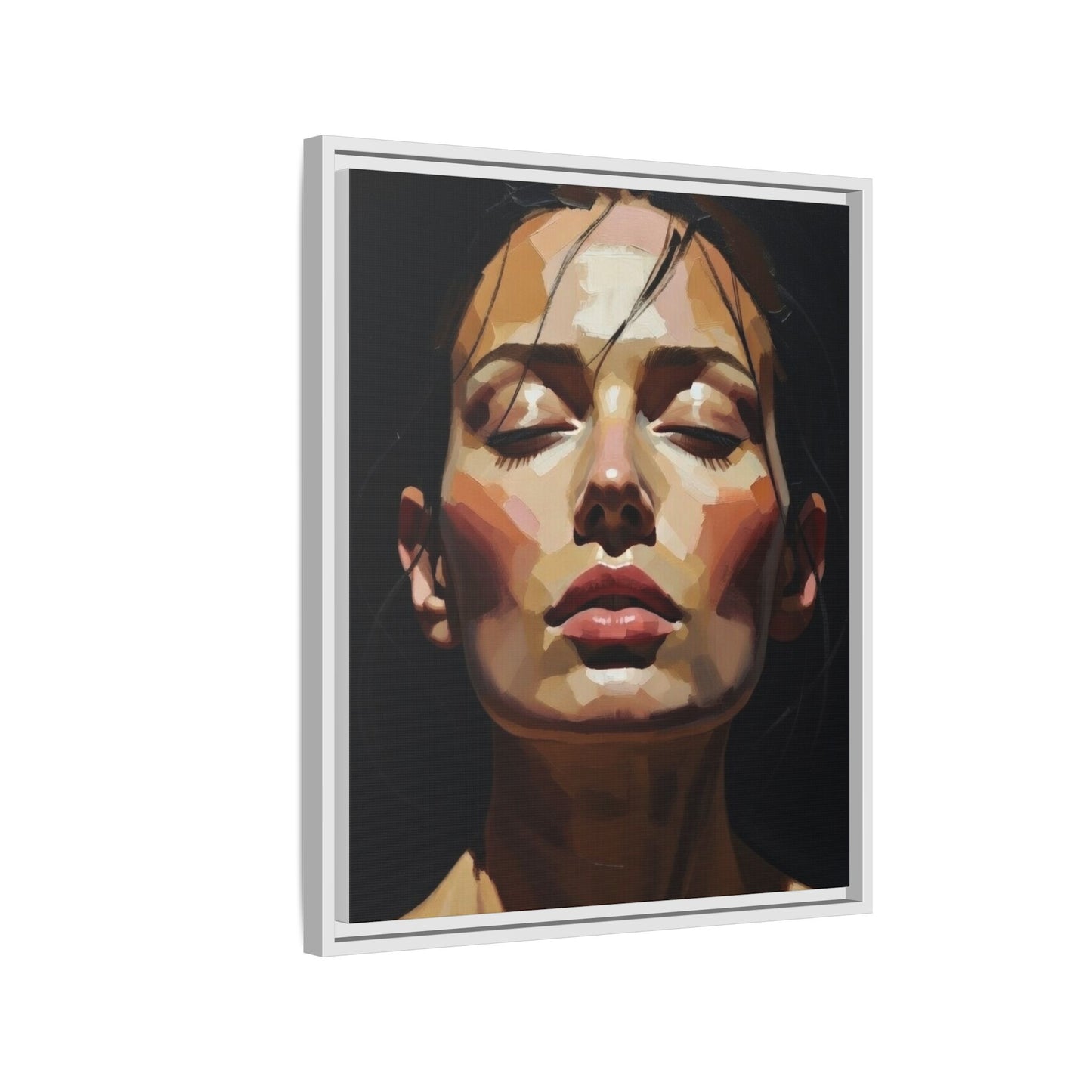 Framed Matte Canvas Portrait – Woman with Eyes Closed (Multi‑Color)
