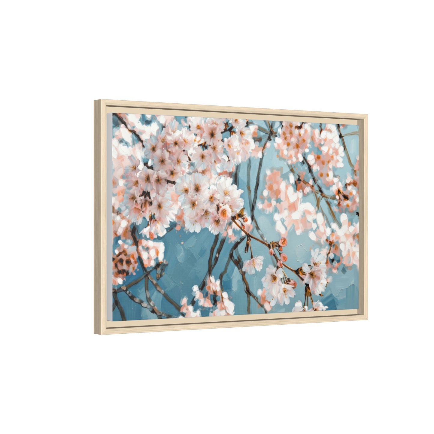 Framed Cherry Blossom Matte Canvas Print — Soft Pink Floral Wall Art