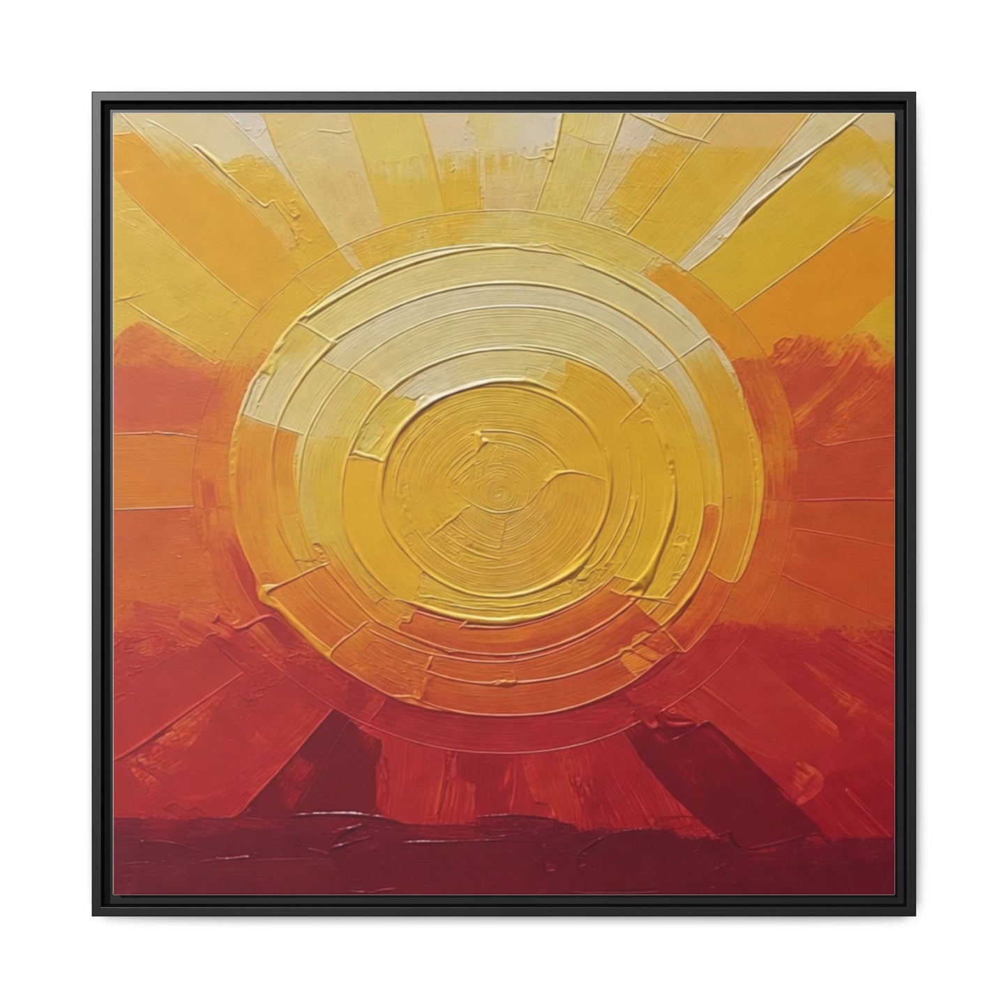 Sunburst Abstract Framed Canvas Art — Matte Multi‑Color Wall Print