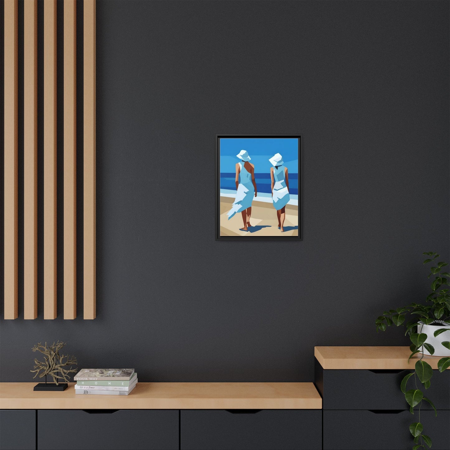 Seaside Stroll Matte Canvas Framed Print — Coastal Beach Art