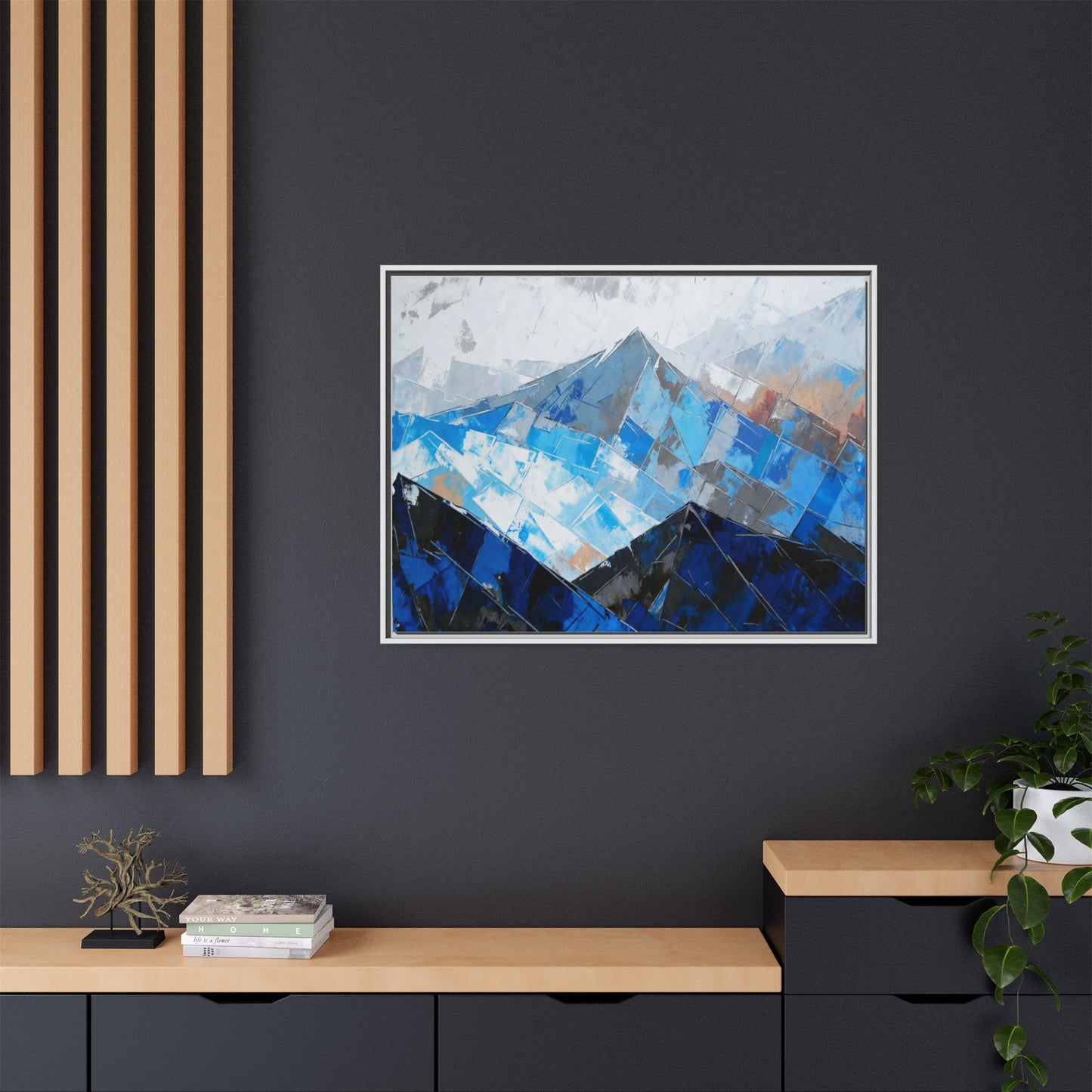 Framed Matte Canvas Blue Mountain Abstract Wall Art