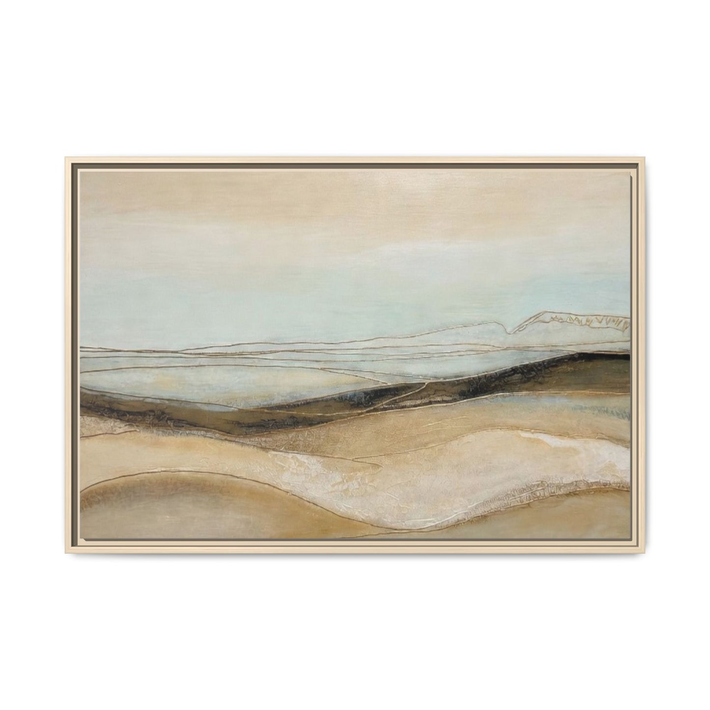Framed Matte Canvas Wall Art — Neutral Abstract Landscape in Soft Blues & Earth Tones