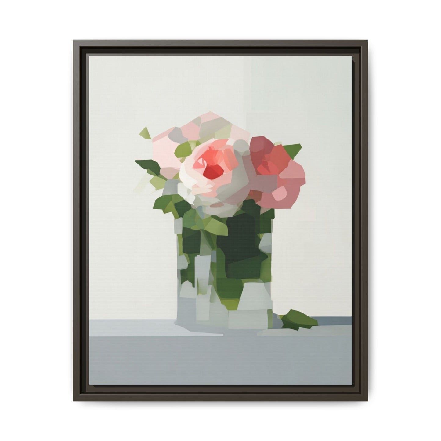 Framed Floral Canvas Print — Modern Pink Roses Still Life