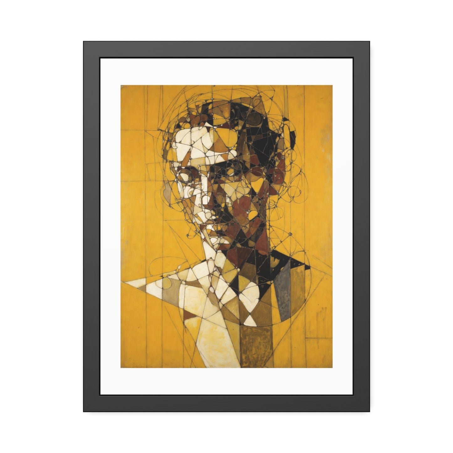 Framed Poster — Abstract Geometric Portrait on Mustard Yellow