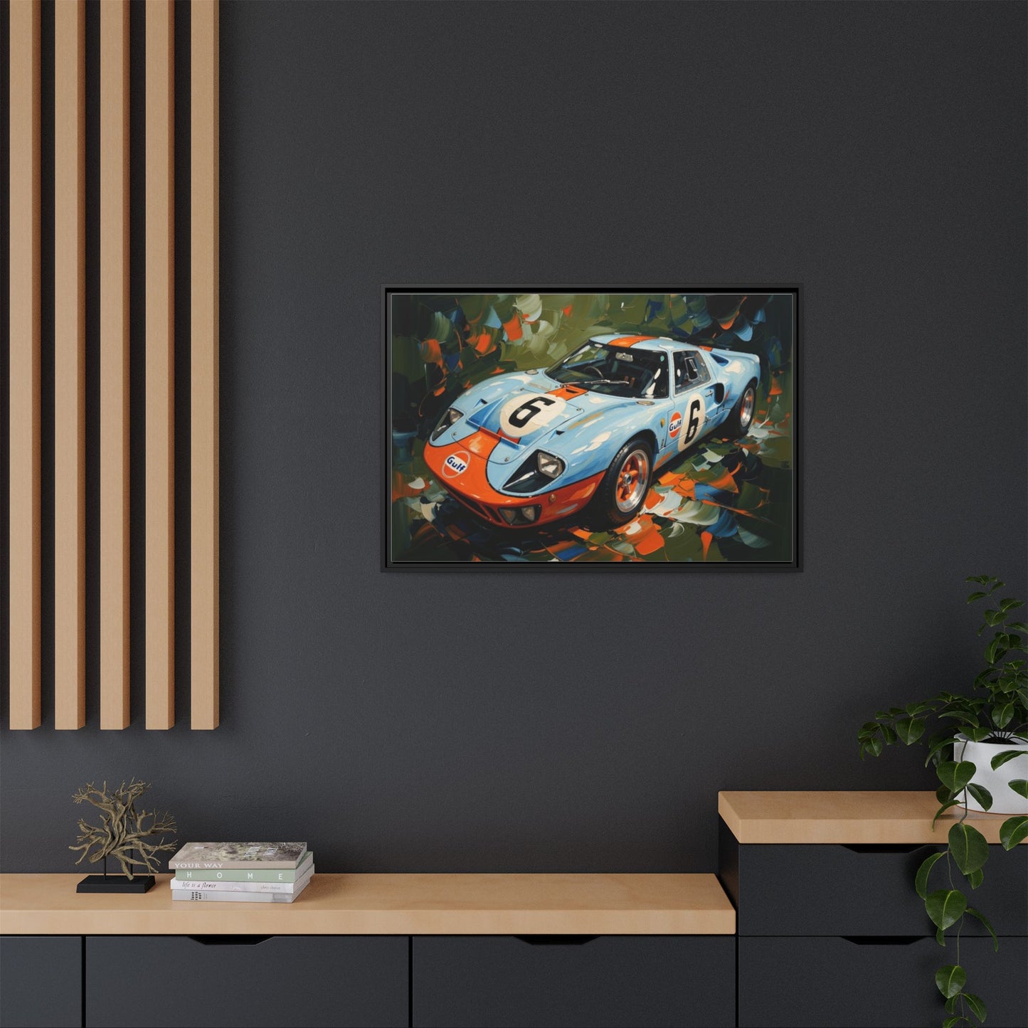Gulf Racing GT40 Matte Framed Canvas — Vintage Sports Car Wall Art