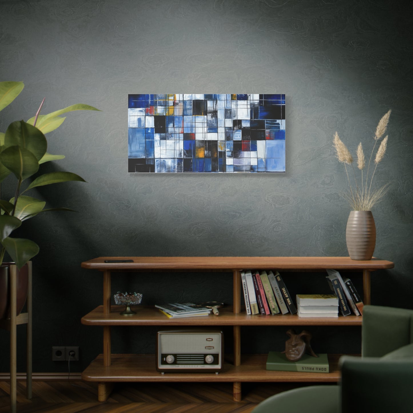 Abstract Blue Grid Matte Stretched Canvas Wall Art (1.25")