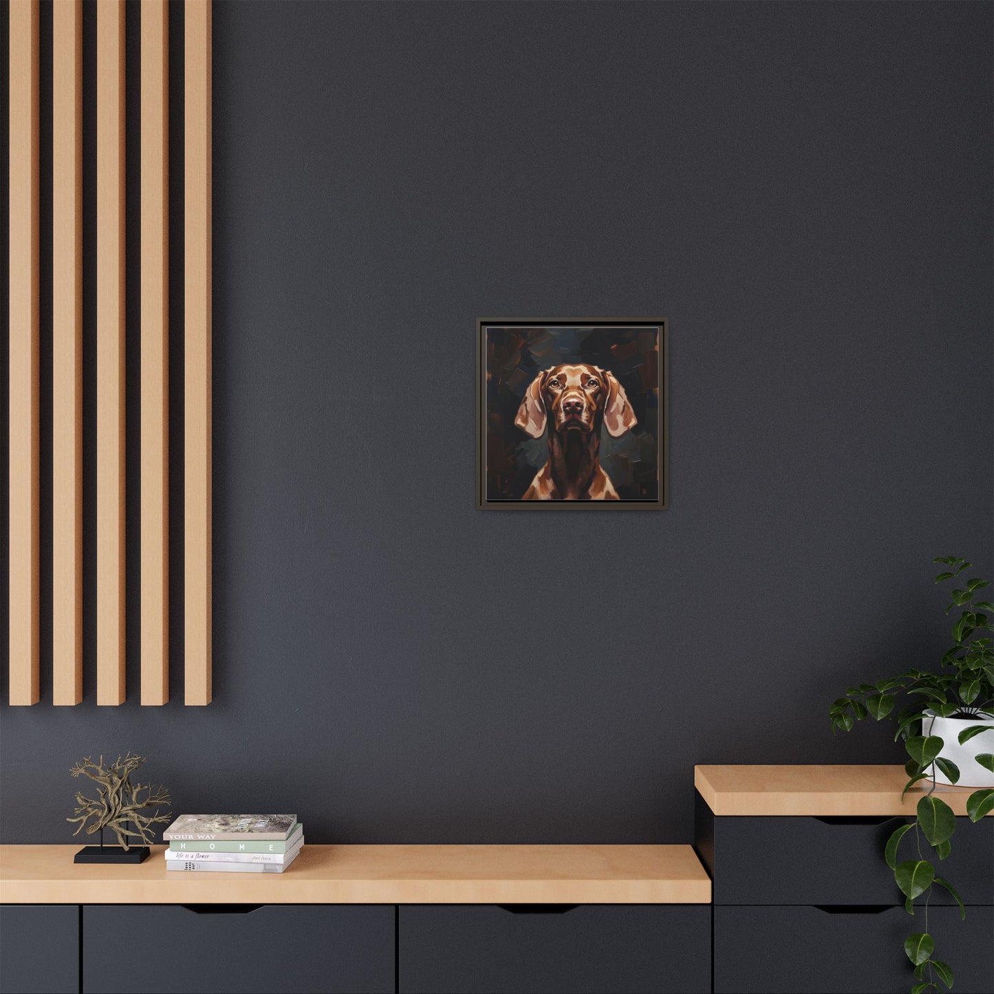 Framed Matte Canvas Dog Portrait – Brown Vizsla Wall Art