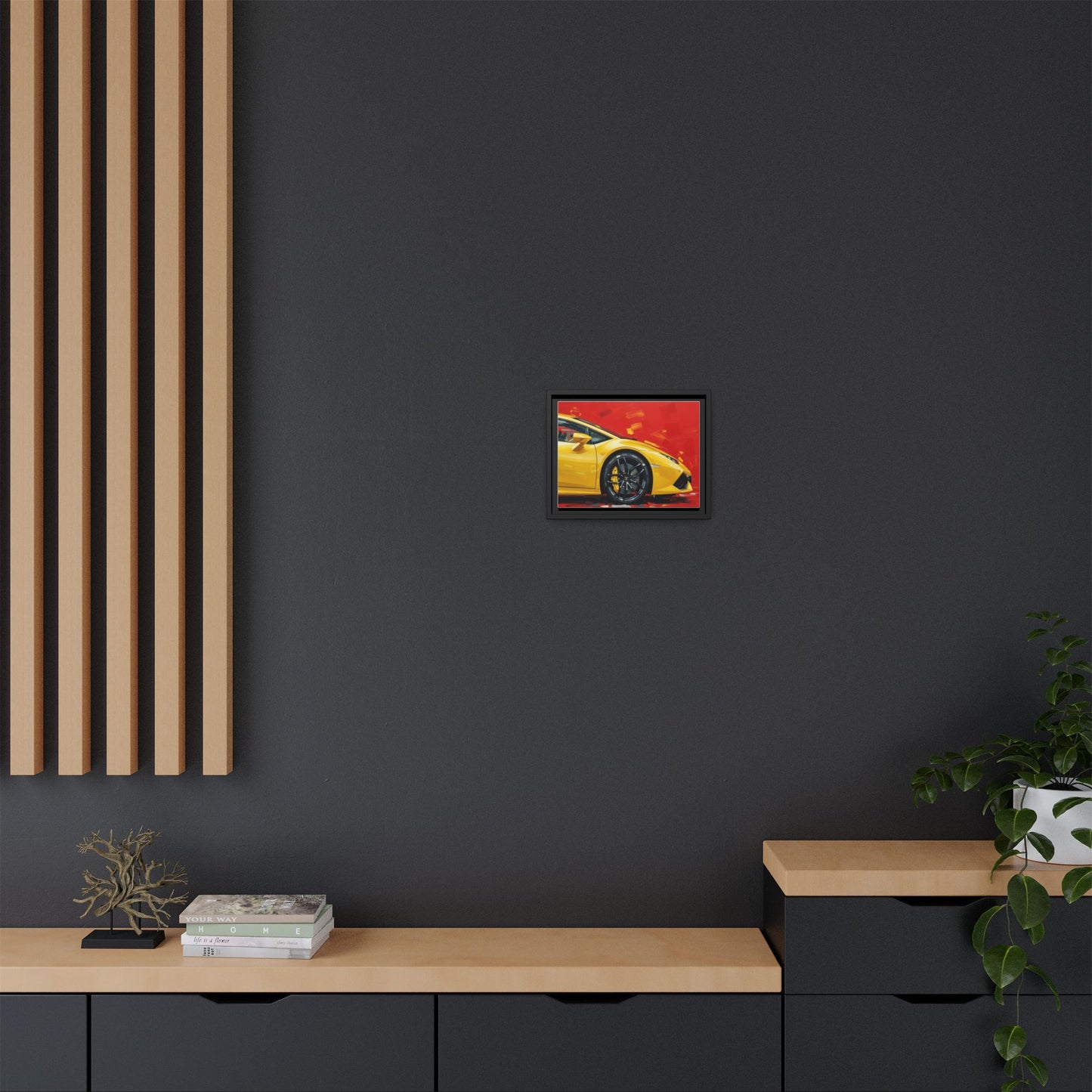 Yellow Sports Car Matte Canvas Print — Framed Automotive Wall Art