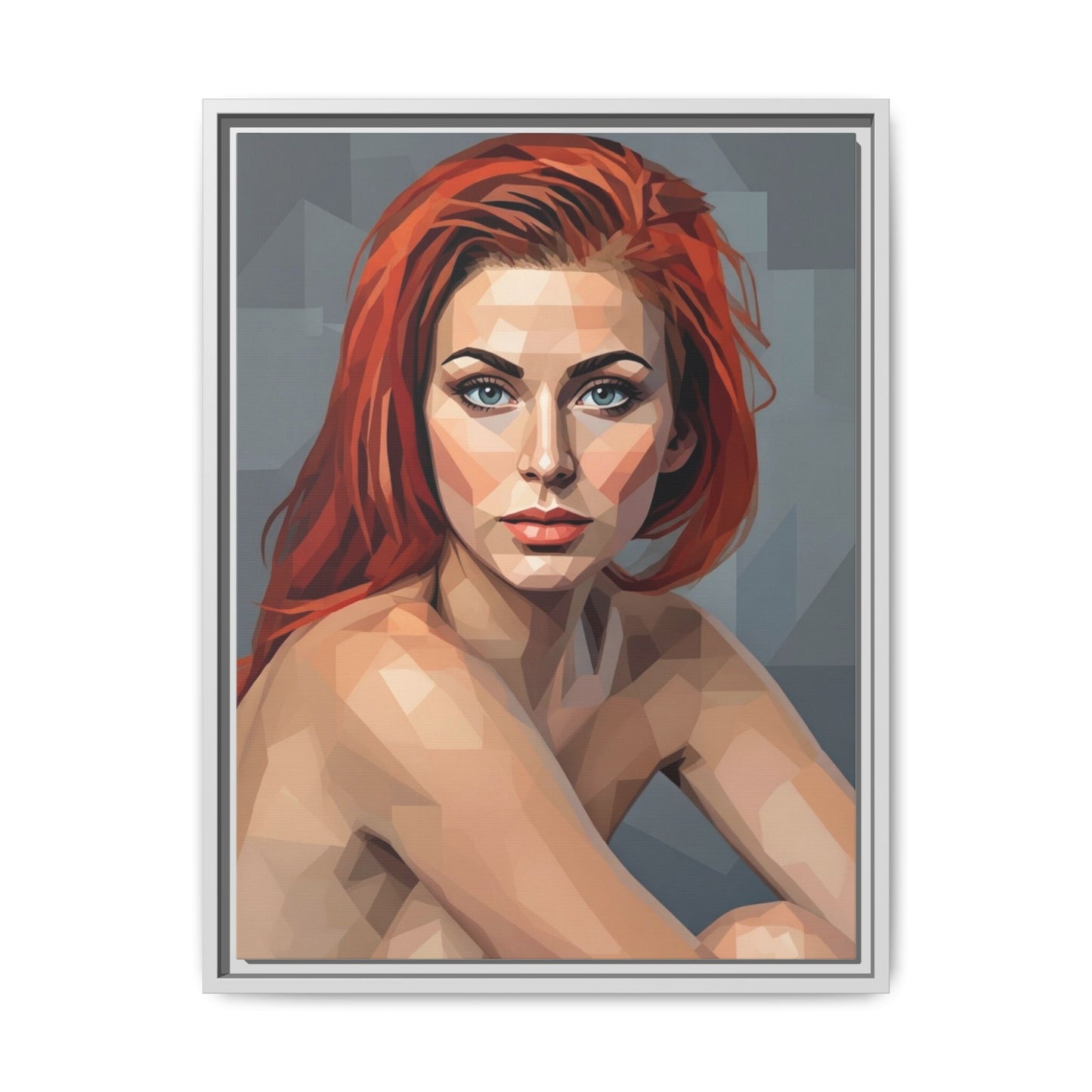 Framed Matte Canvas Portrait — Geometric Redhead Wall Art