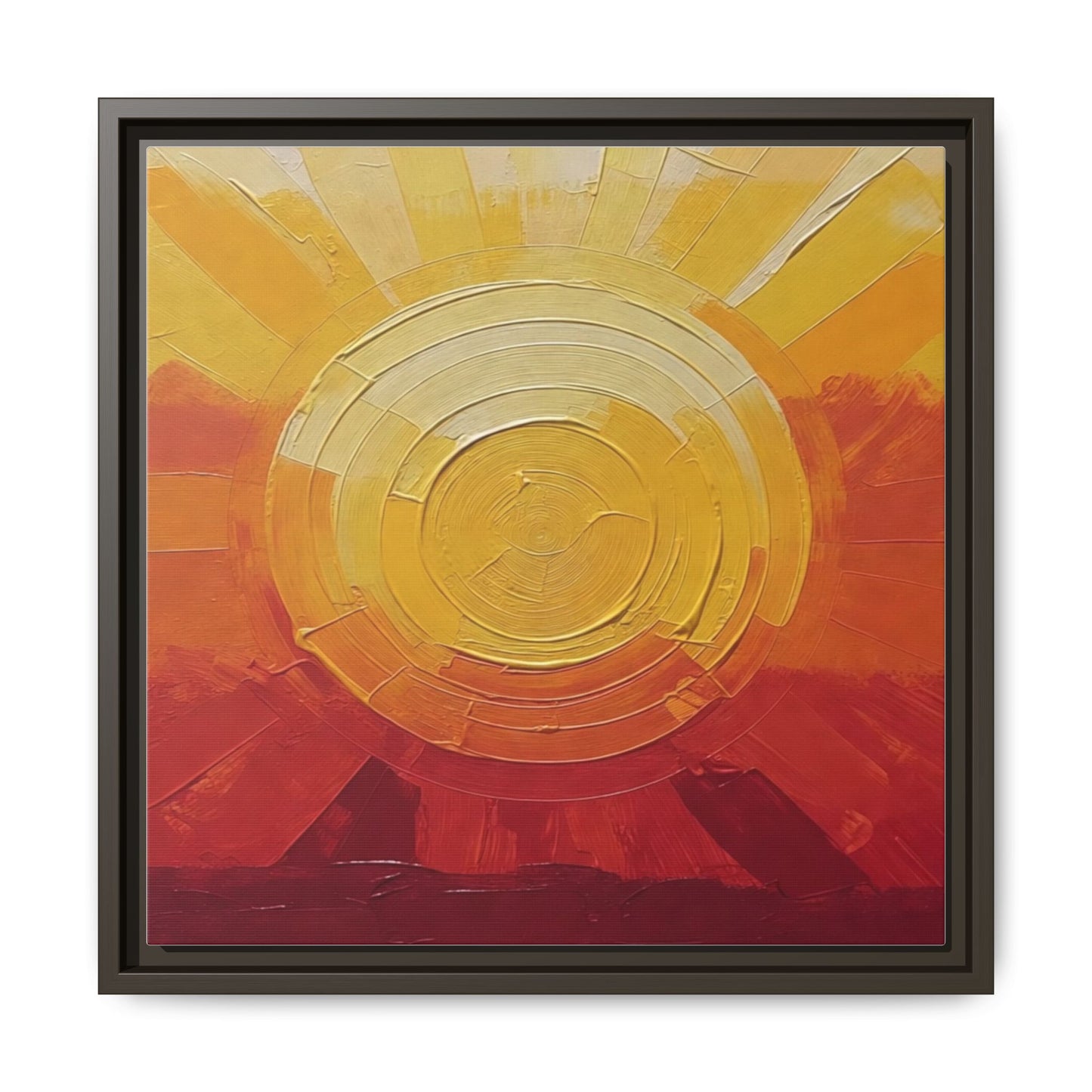 Sunburst Abstract Framed Canvas Art — Matte Multi‑Color Wall Print
