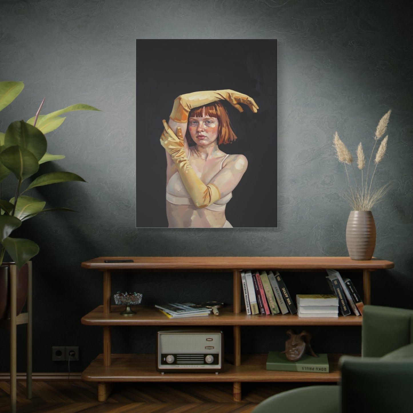 Contemporary Portrait Canvas — Redhead in Yellow Gloves Matte Stretched Art