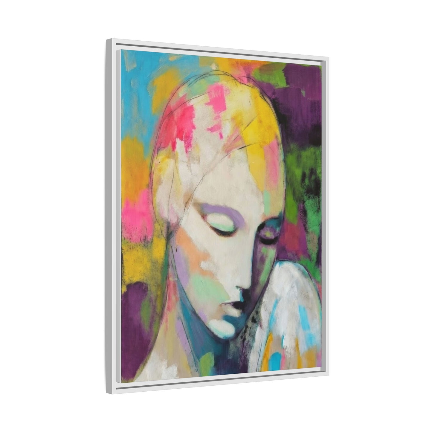 Framed Matte Canvas Art - Colorful Abstract Portrait