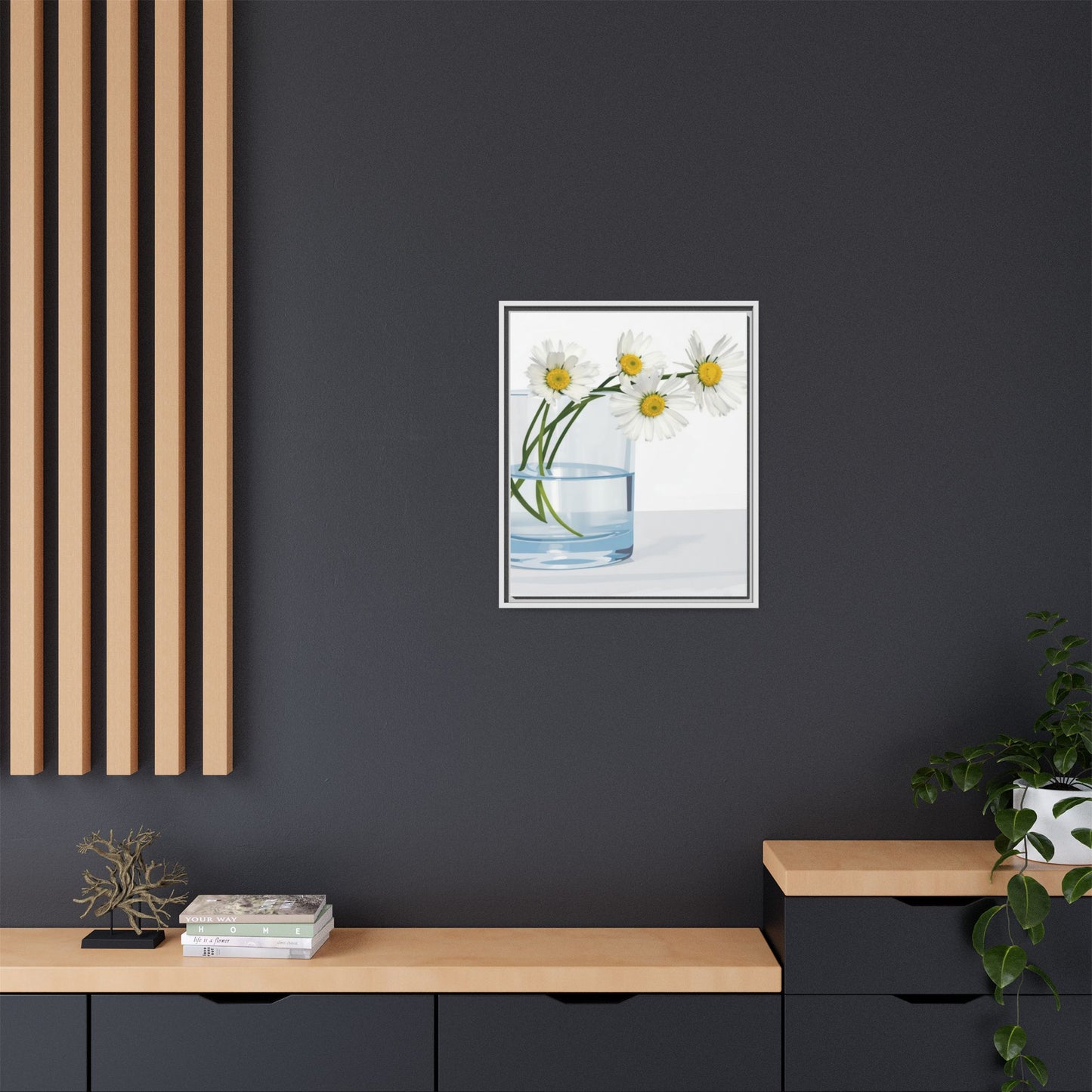 Framed Daisy Canvas Print — Minimal Botanical Wall Art