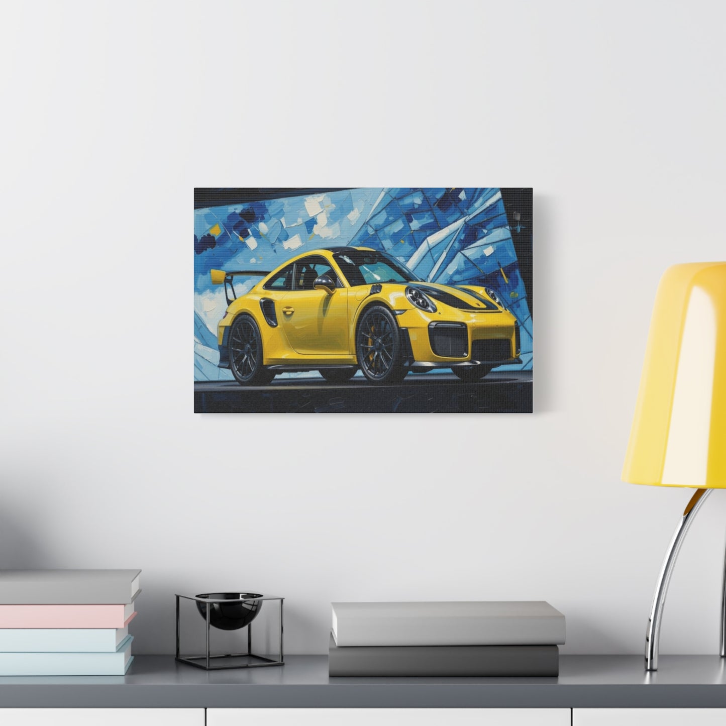 Yellow Porsche Sports Car Canvas Print — Modern Automotive Wall Art