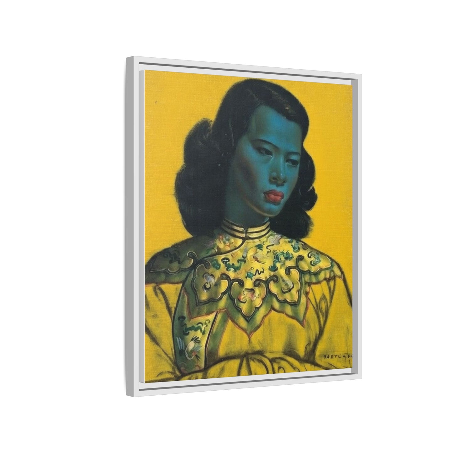 Framed Matte Canvas Art Print — Vintage Portrait with Yellow Background