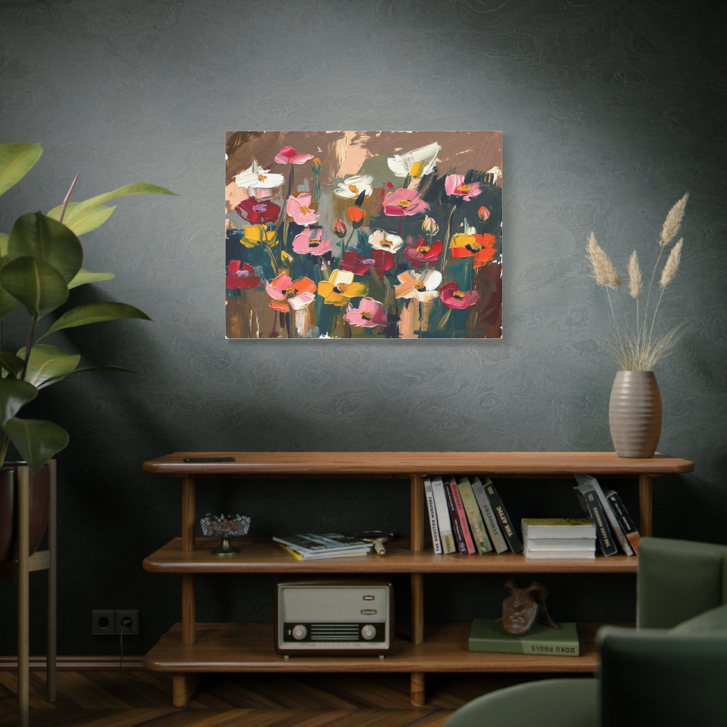 Abstract Floral Canvas Wall Art — Colorful Poppies Matte Stretched Print