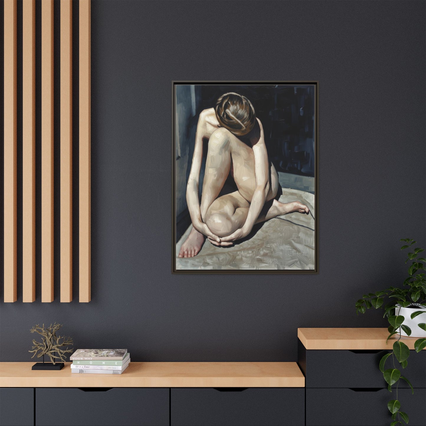Framed Matte Canvas Print Contemplative Nude Figure Art