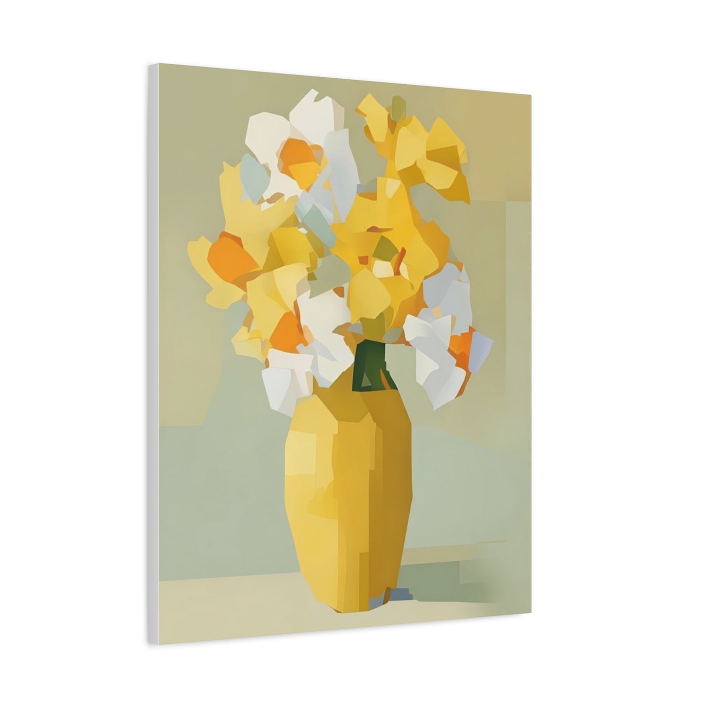 Yellow Vase Floral Canvas Print — Modern Abstract Daffodil Wall Art