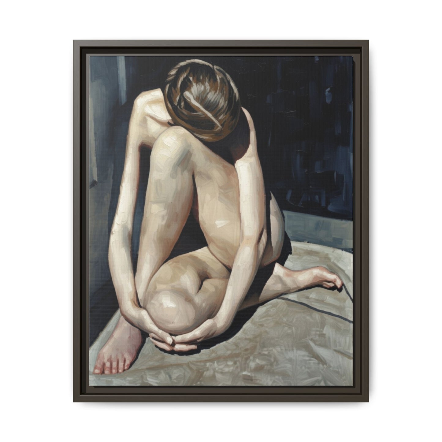 Framed Matte Canvas Print Contemplative Nude Figure Art