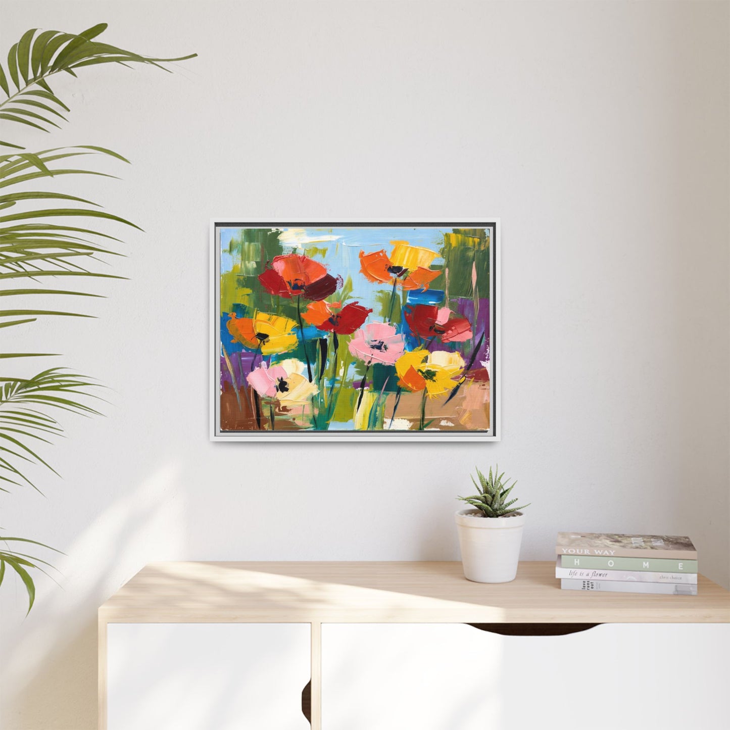 Framed Floral Canvas Print — Colorful Abstract Poppy Artwork