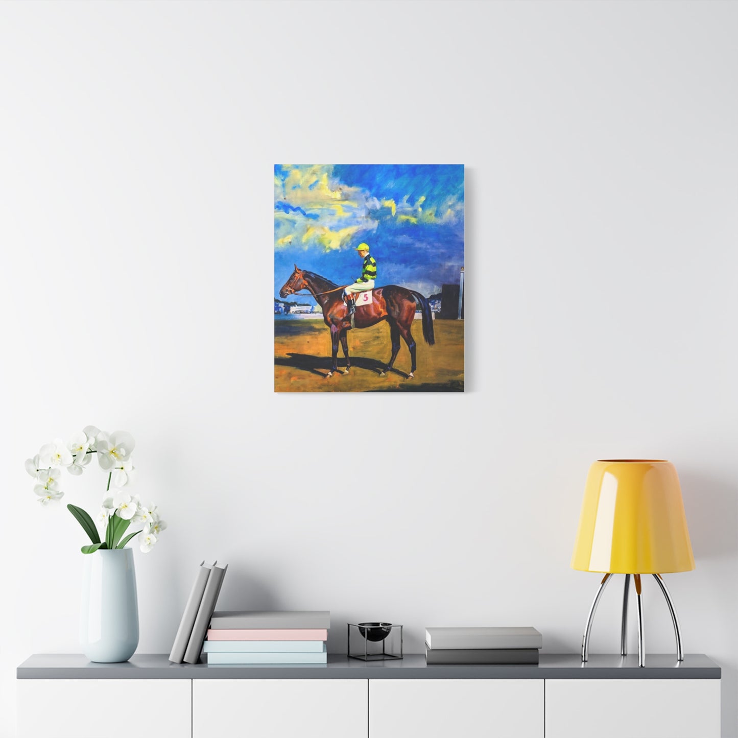 Horse Racing Jockey Canvas Print — Equestrian Art Matte Stretched Wall Decor