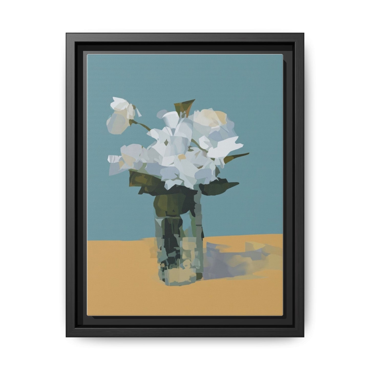 Framed Floral Still Life Canvas Art — Modern White Bouquet Wall Art