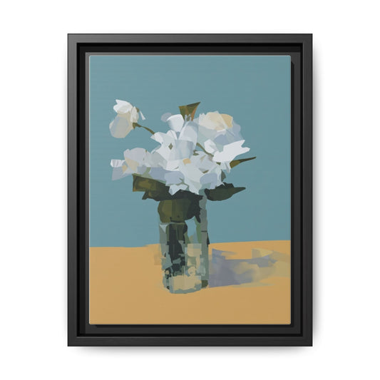 Framed Floral Still Life Canvas Art — Modern White Bouquet Wall Art
