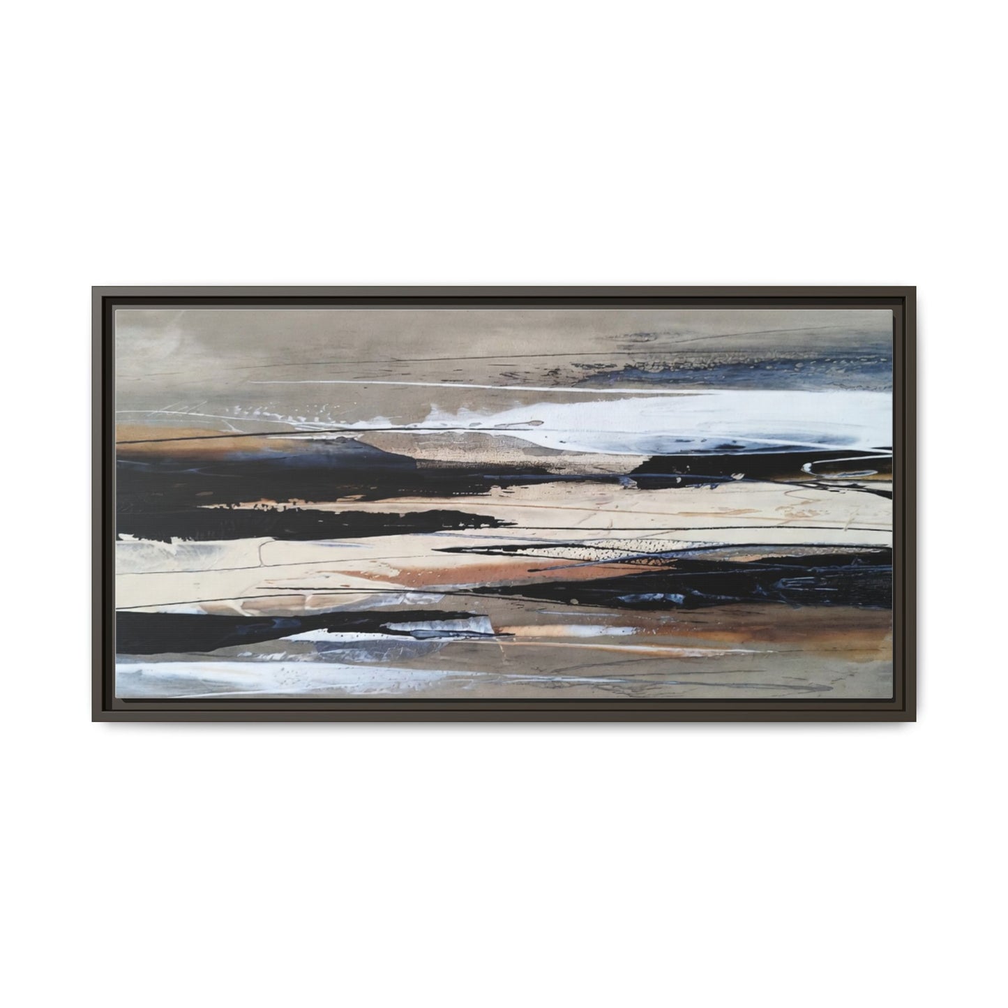 Abstract Seascape Matte Canvas Framed Wall Art — Neutral Coastal Landscape
