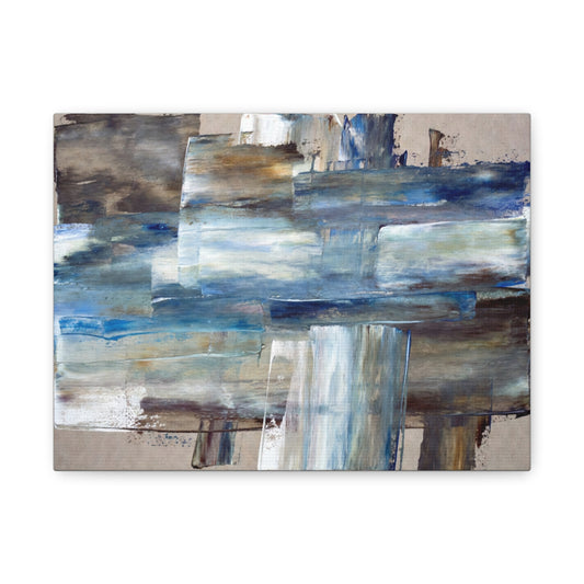 Abstract Blue Waterfall Matte Canvas Wall Art, Stretched 1.25"