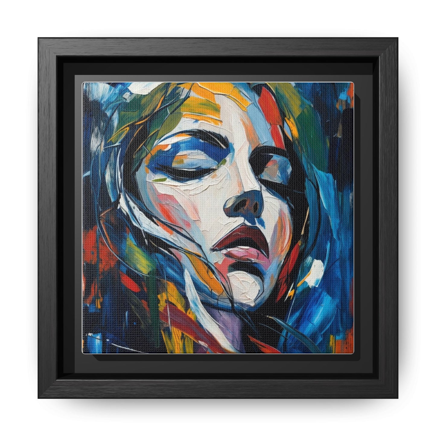 Abstract Colorful Woman Portrait — Framed Matte Canvas Wall Art
