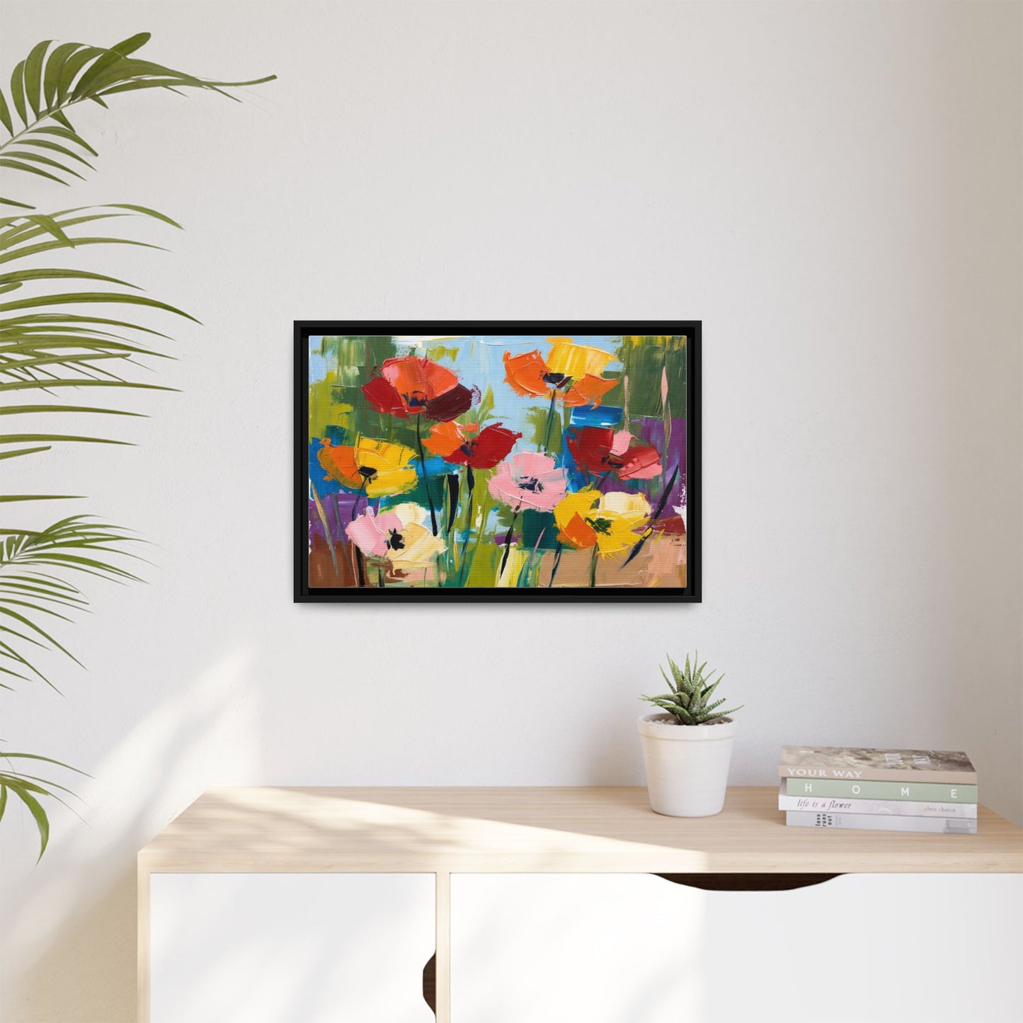 Framed Floral Canvas Print — Colorful Abstract Poppy Artwork