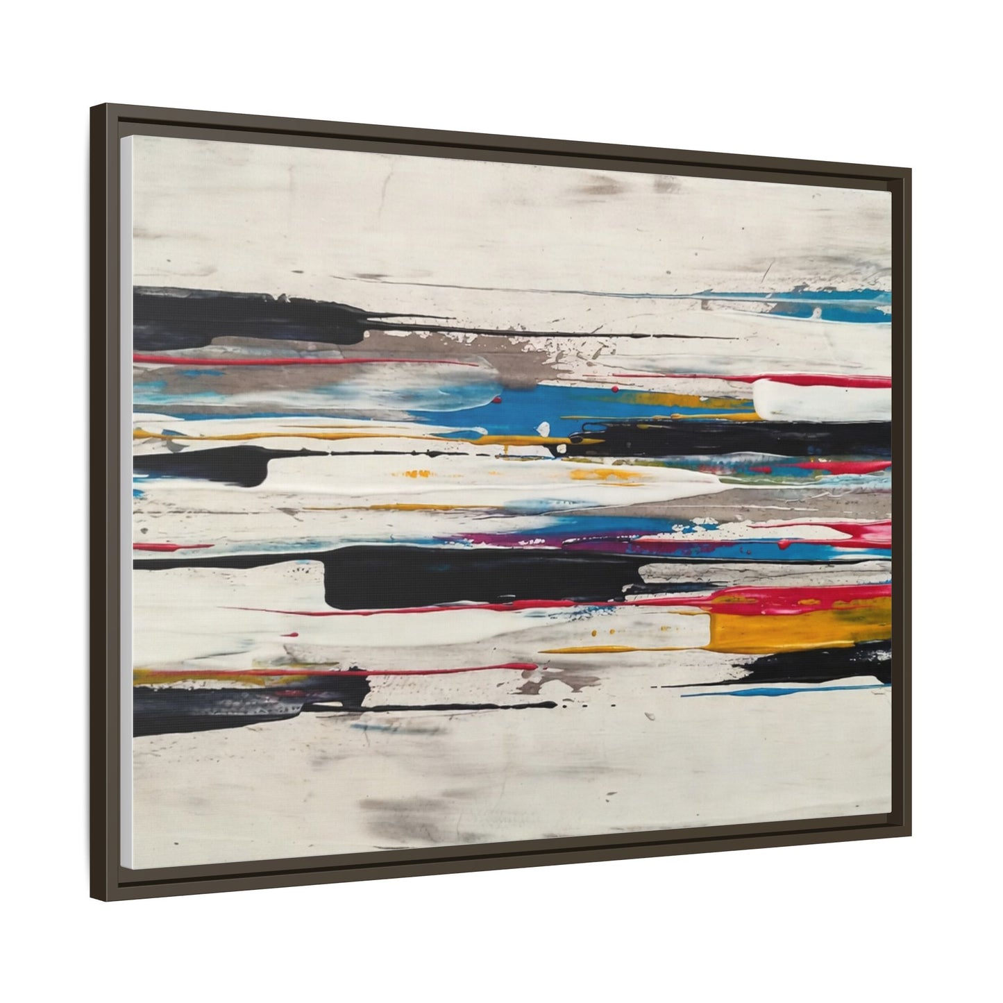 Abstract Multi-Color Framed Canvas Wall Art — Modern Horizontal Brushstroke Print