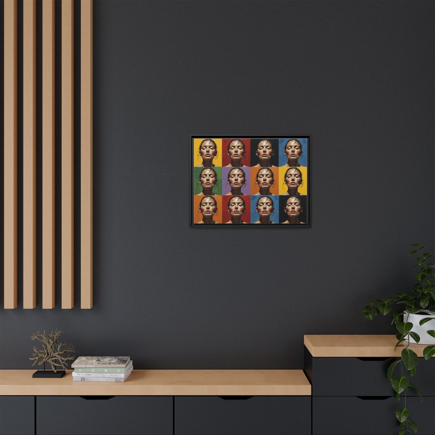 Pop Art Portrait Matte Canvas Print — Framed Multi-Color Grid