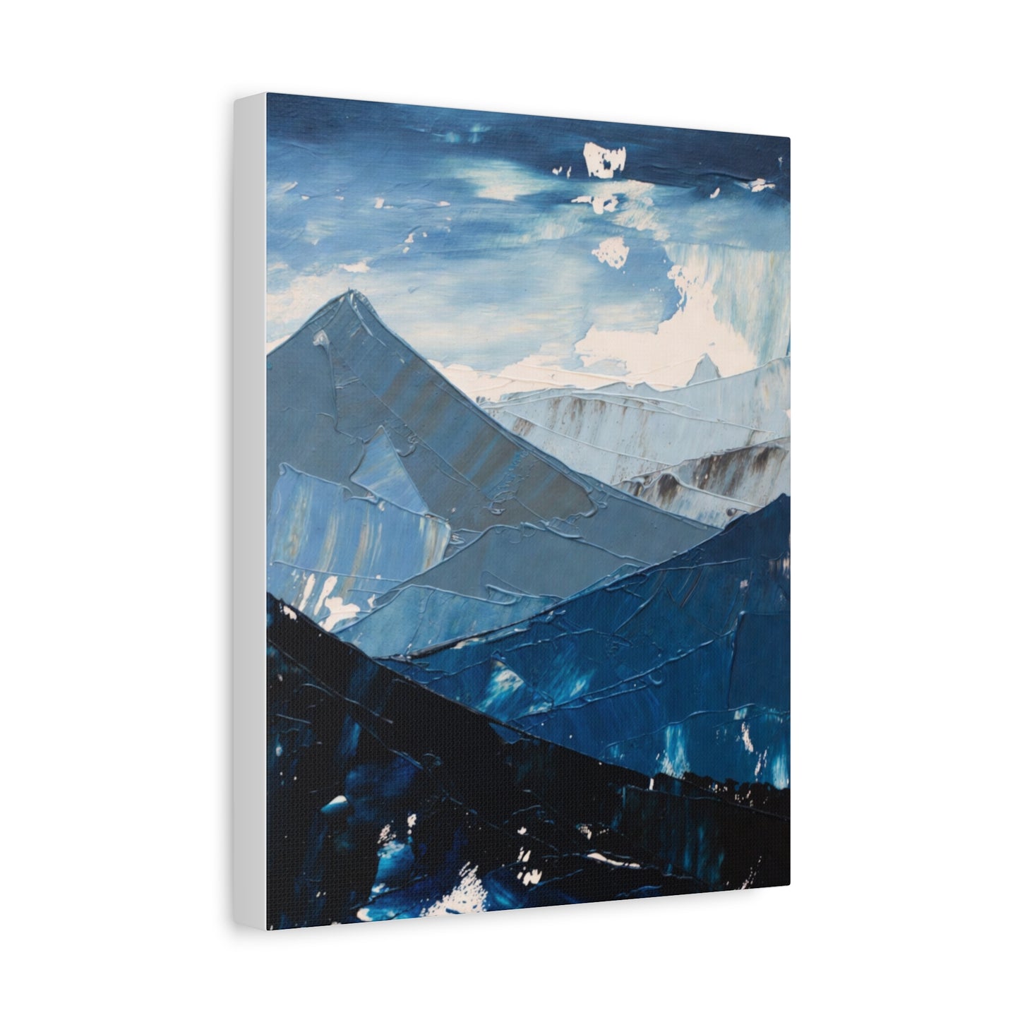 Blue Mountain Abstract Canvas Wall Art – Stretched Matte Mountain Landscape