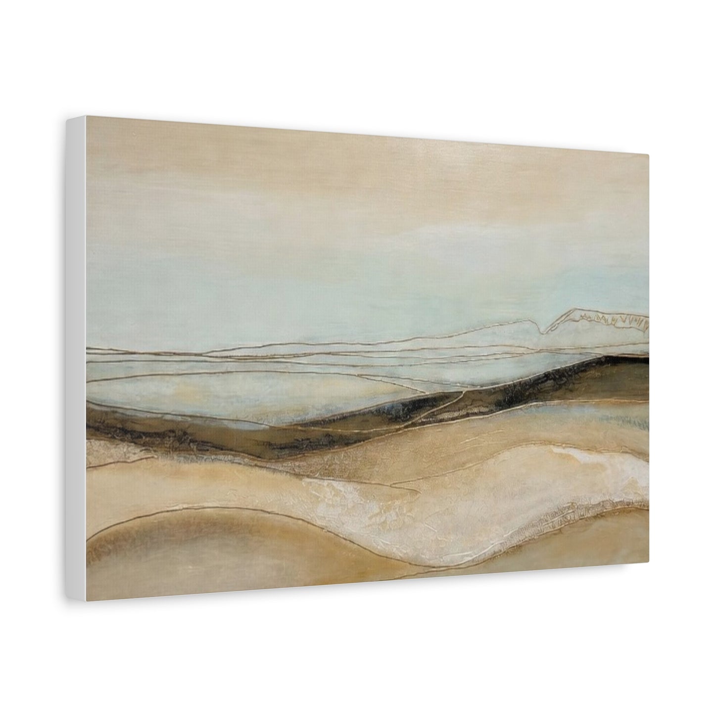 Abstract Coastal Landscape Matte Canvas Wall Art — Neutral Beach Waves Stretched Canvas