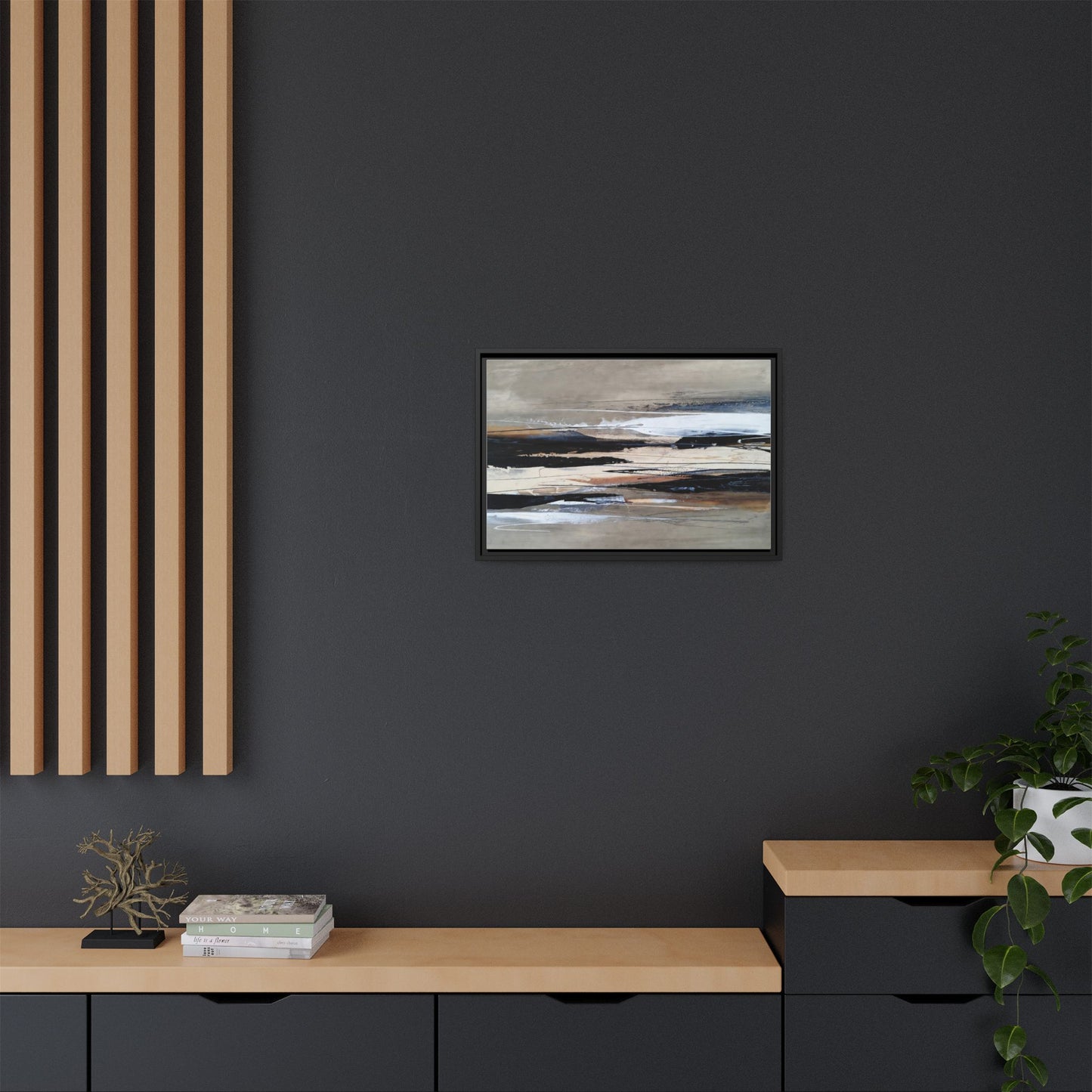 Abstract Seascape Matte Canvas Framed Wall Art — Neutral Coastal Landscape