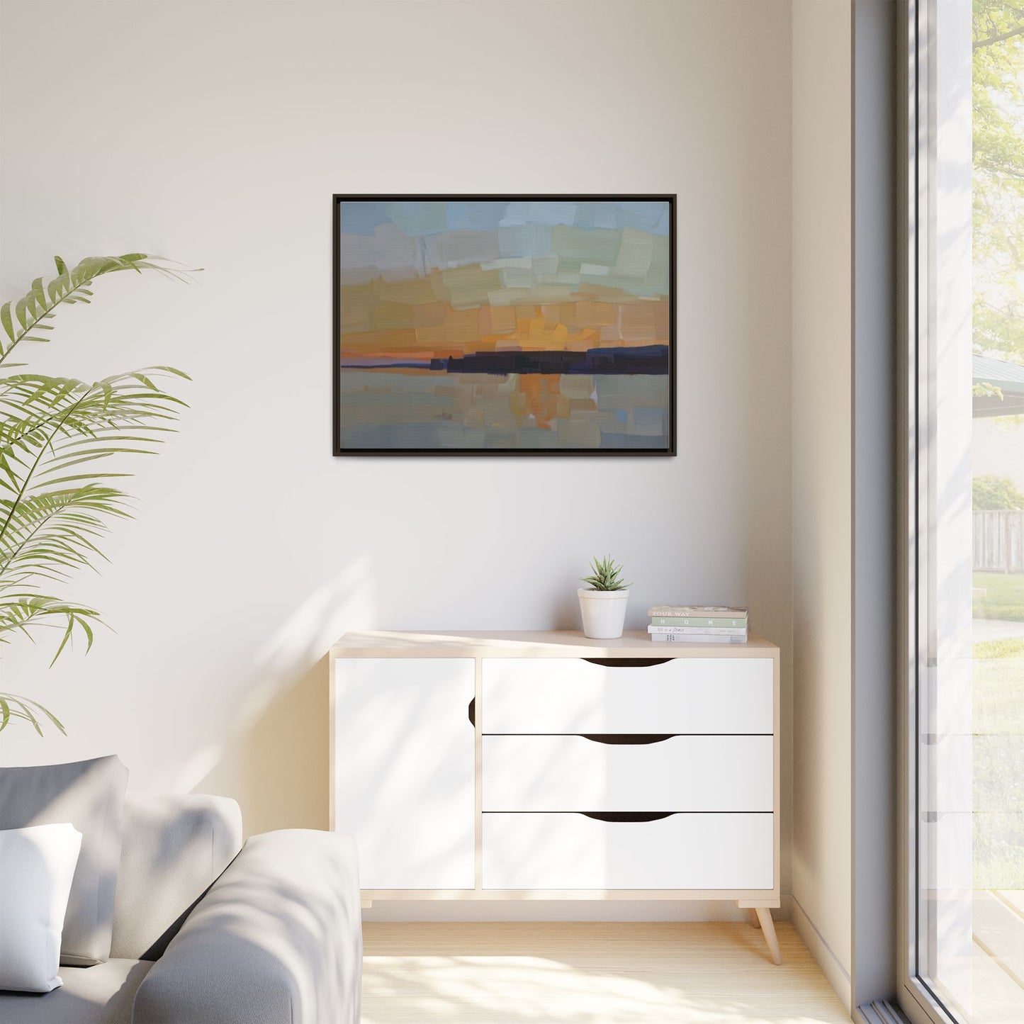 Framed Matte Canvas Sunset Abstract Landscape Art Print