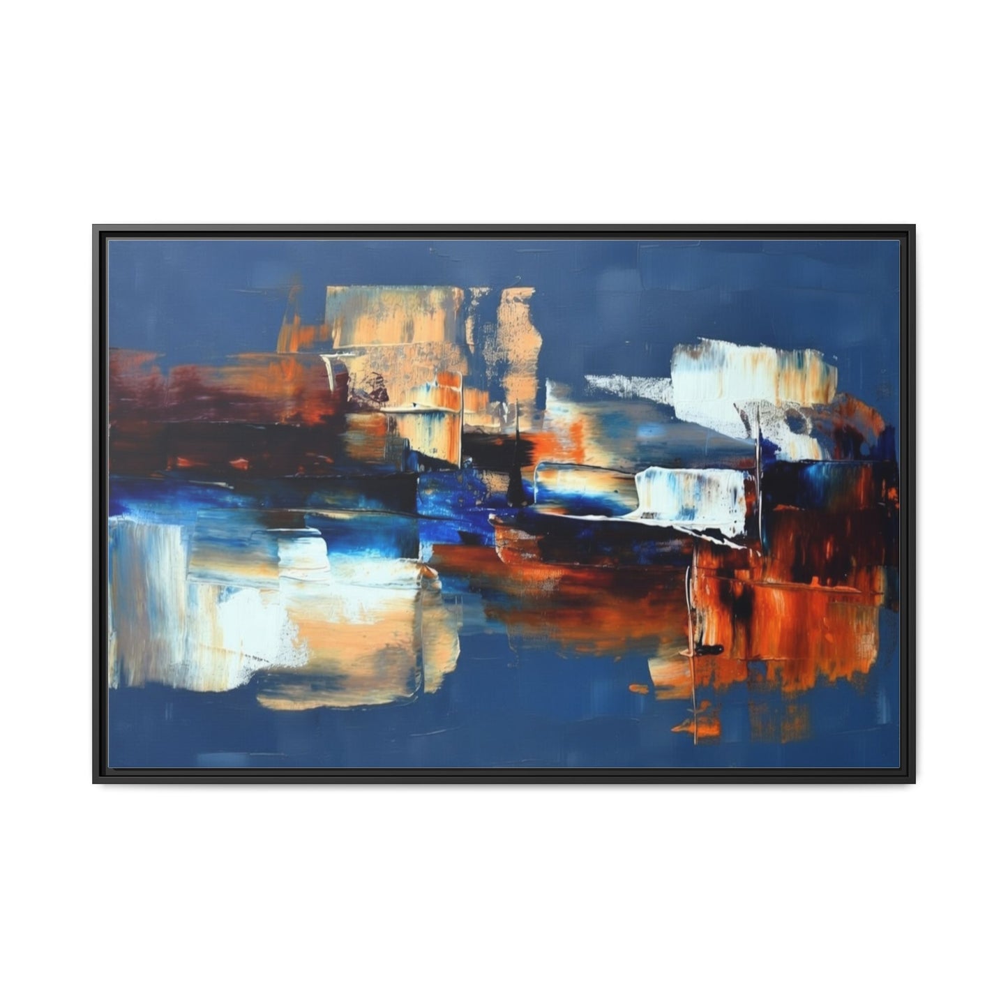 Abstract Blue & Rust Framed Canvas Art — Modern Matte Wall Painting
