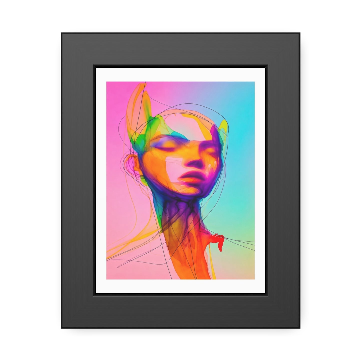 Framed Poster — Vibrant Neon Abstract Portrait Art Print